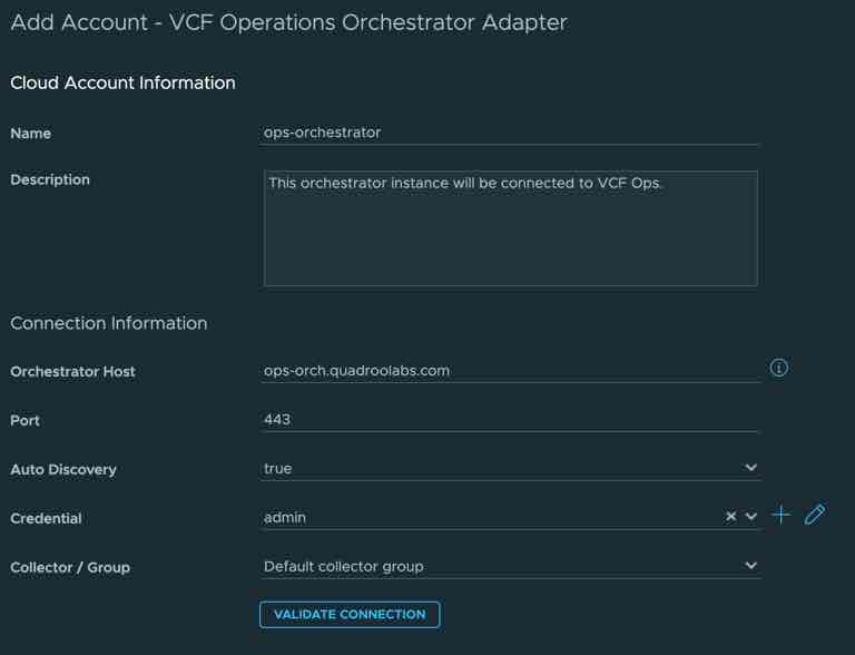 Orchestrator Adapter Account Add